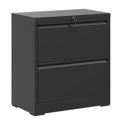 2 Drawer Lateral File Cabinet with Lock - Black