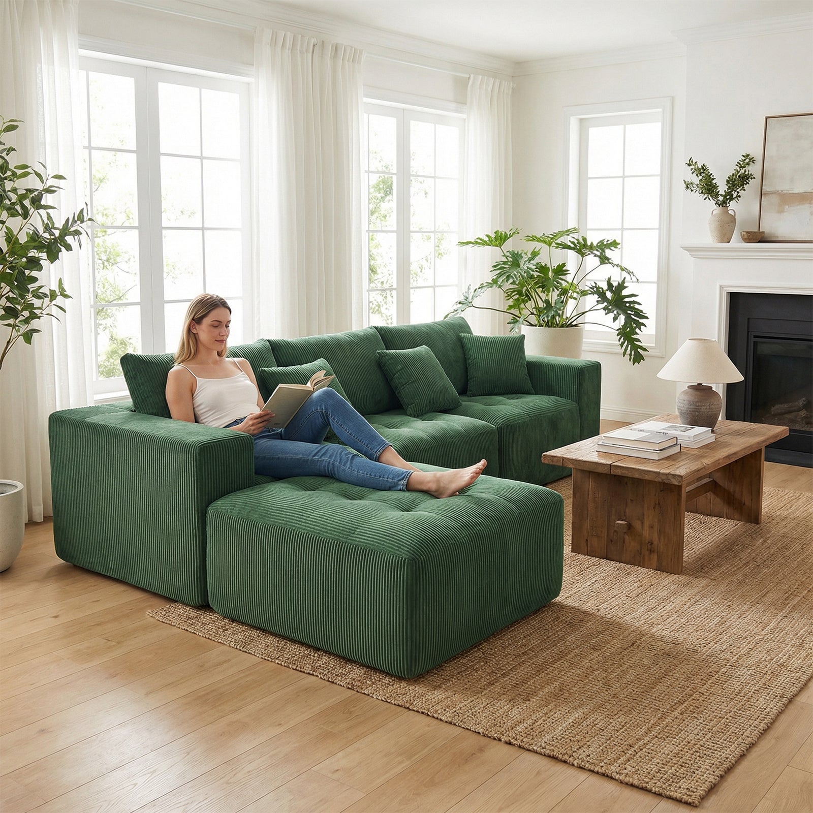 101" L-Shaped Modular Compression Sofa, Green