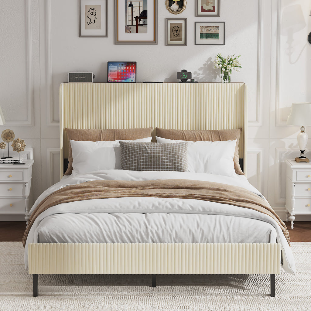 Queen Size Platform Bed with Charging Station