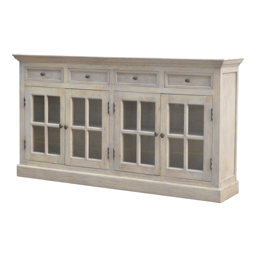 Solid Wood Stone Acid Wash Glazed Sideboard, 4 Drawers, 4 Shelves