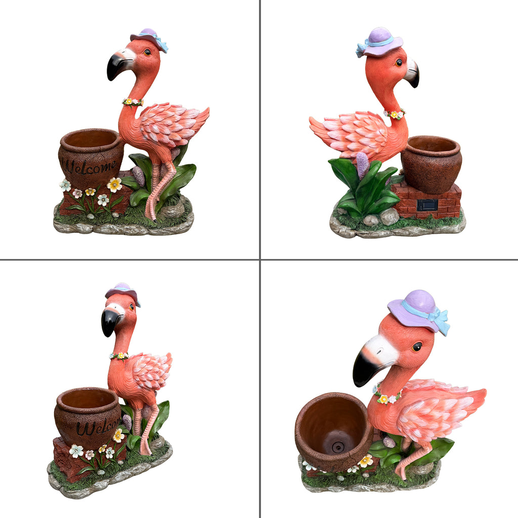 Outdoor Garden Sculpture: Flamingo Flower Pot Planter