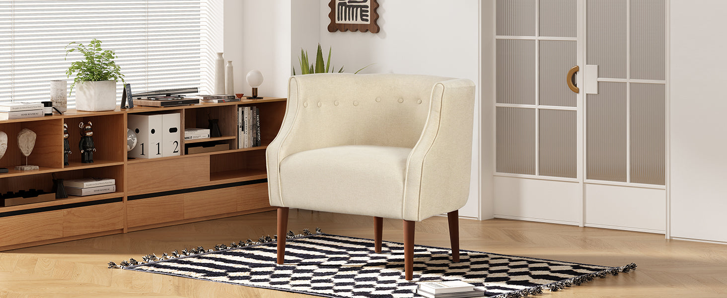 Modern Club Chair with Button-Tufted Back & Tonal Piping
