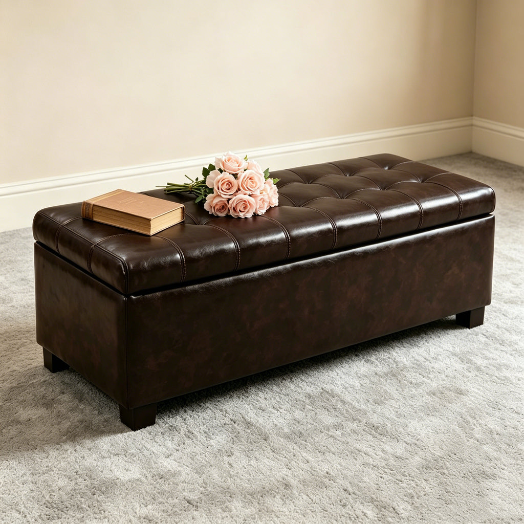 Tufted Storage Ottoman with Wooden Legs