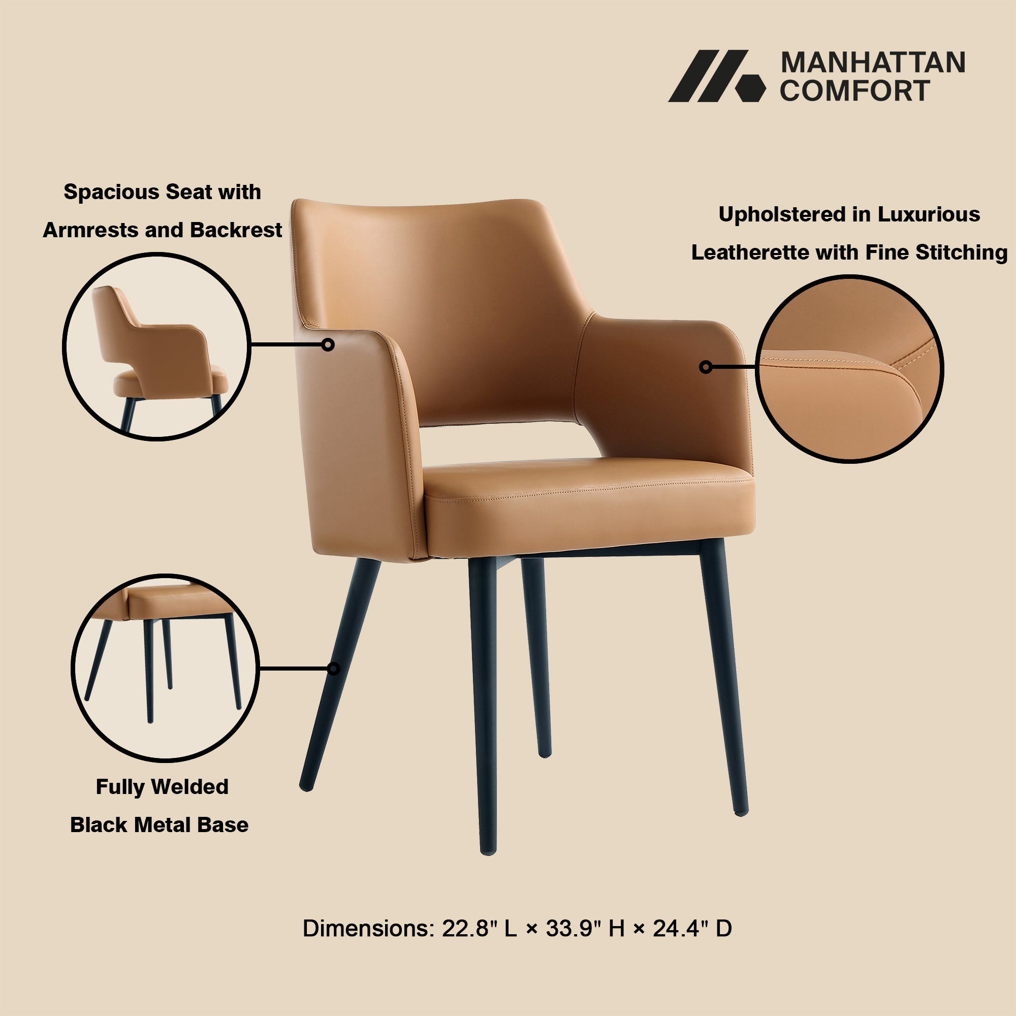 Tremont Metal Vegan Leather Armchair in Saddle
