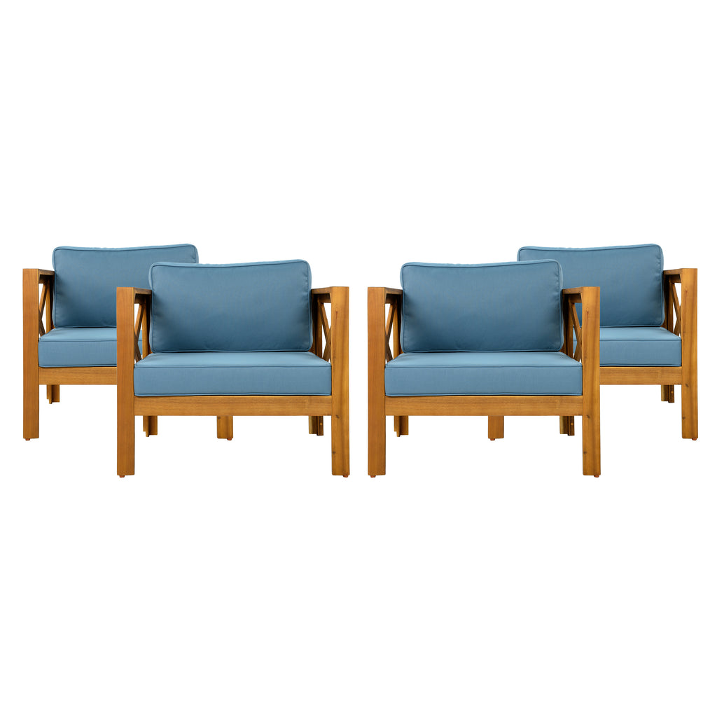 Outdoor Acacia Wood Club Wooden Armchair with Cushions (Set of 2)