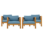 Outdoor Acacia Wood Club Wooden Armchair with Cushions (Set of 2)