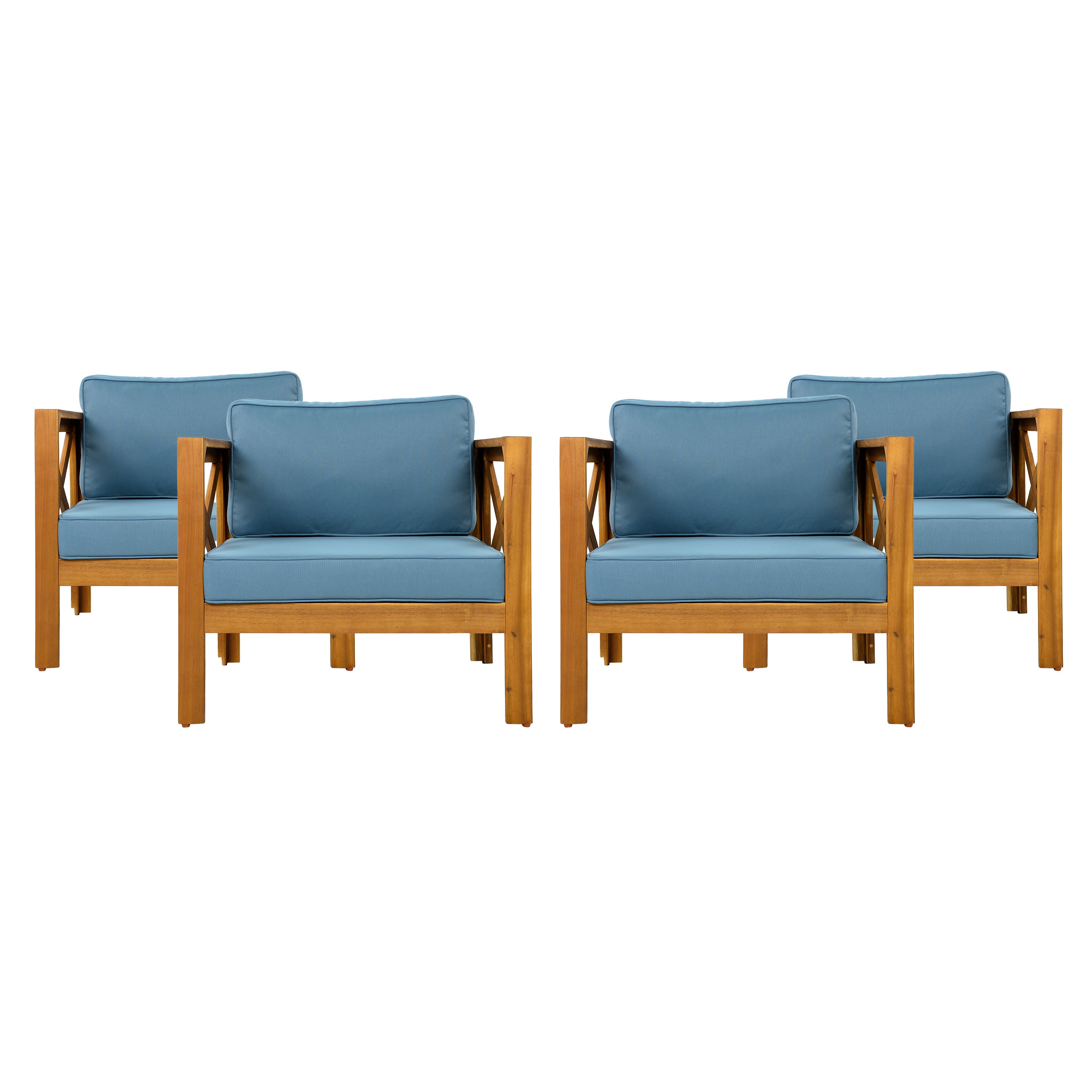 Outdoor Acacia Wood Club Wooden Armchair with Cushions (Set of 2)