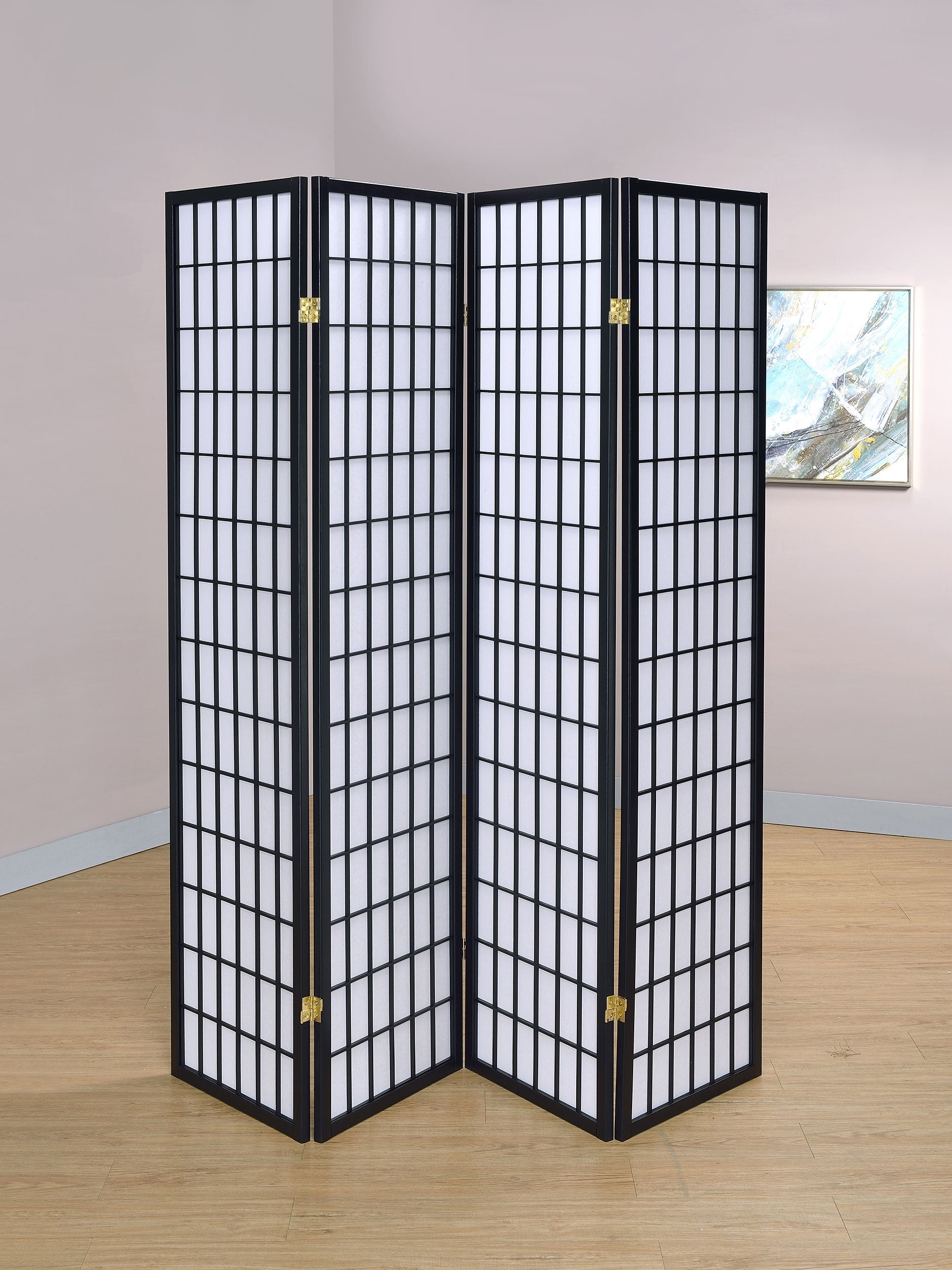 Roberto 4-Panel Room Divider Folding Shoji Screen Black-CoasterEveryday