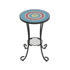 Patio Side Table with Shelf, Blue + Black