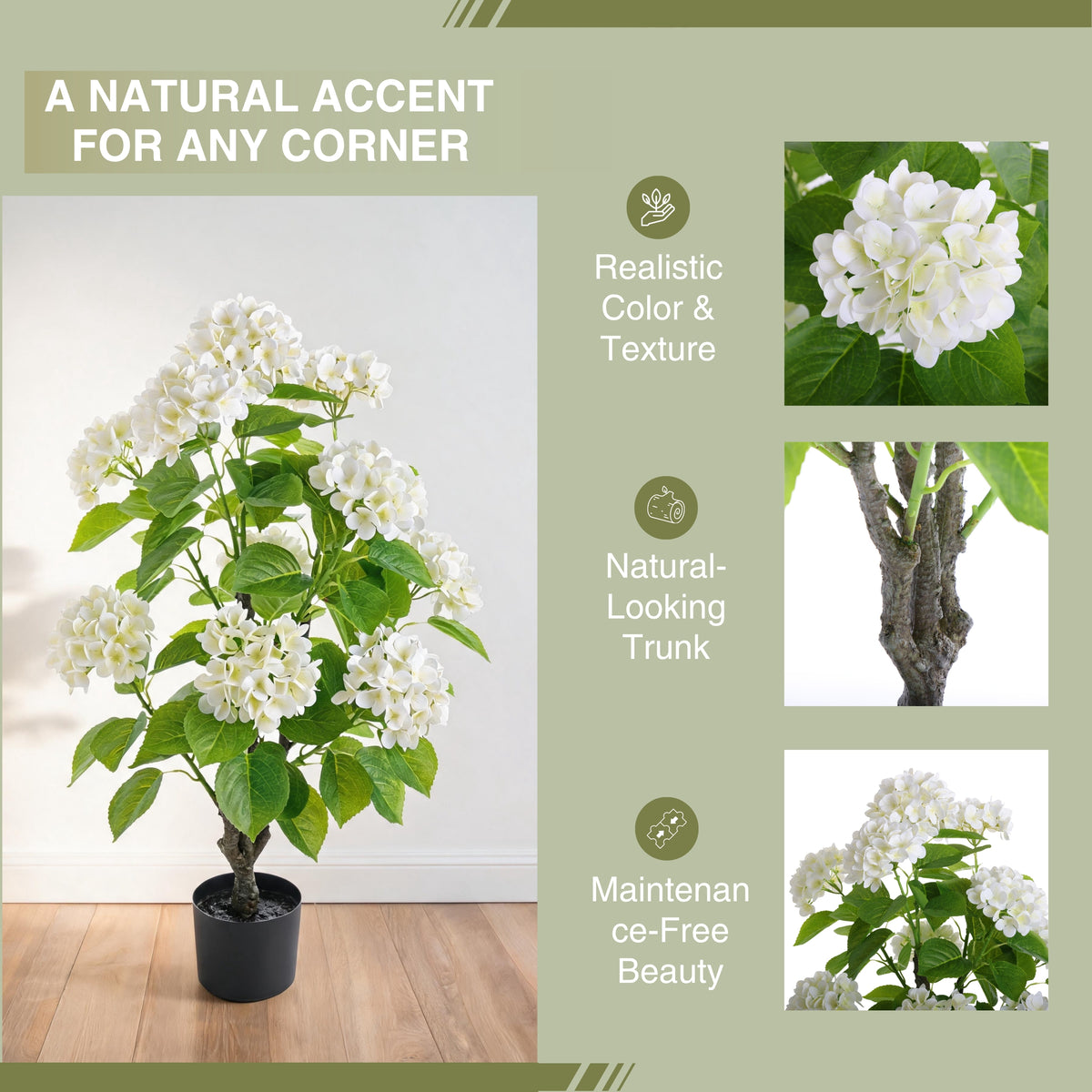 3-Foot Artificial White Hydrangea Plant in Black Pot