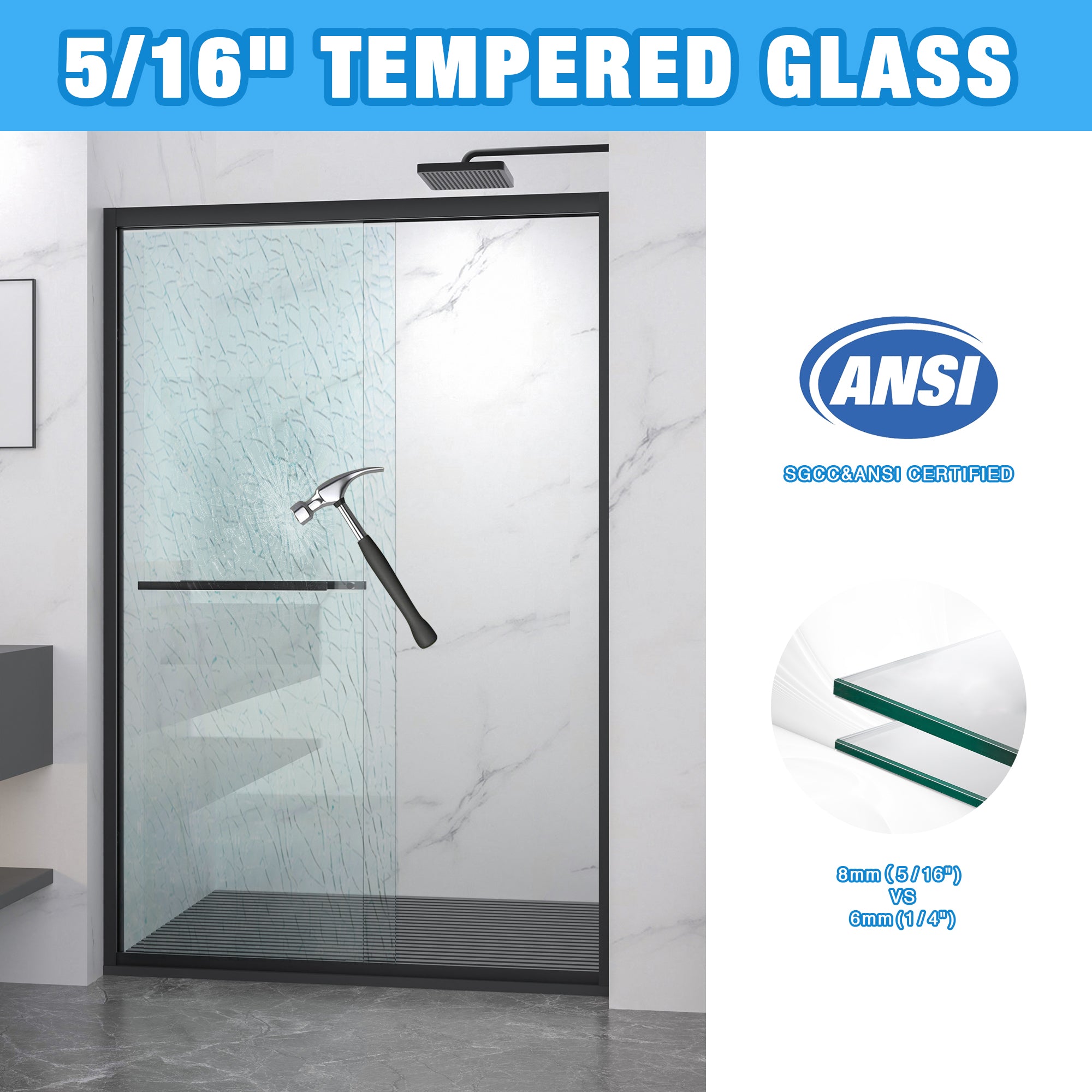 Aluminum Frame Double Sliding Shower Door 44-48"x72"