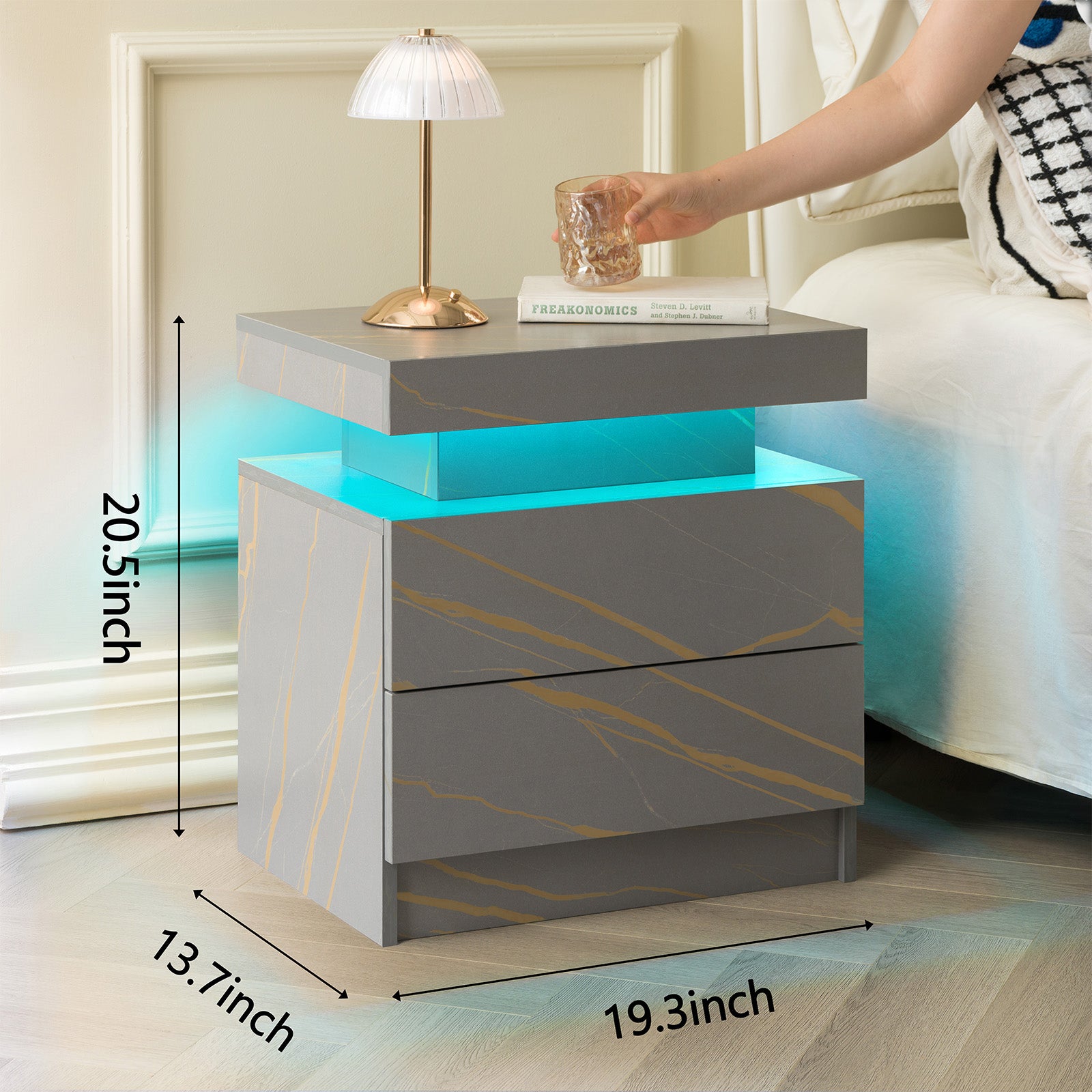 Modern LED Nightstand with 2 Drawers