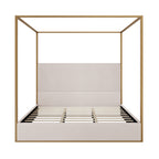 Modern Luxury Metal Canopy Bed with Tall Corduroy Upholstered Headboard
