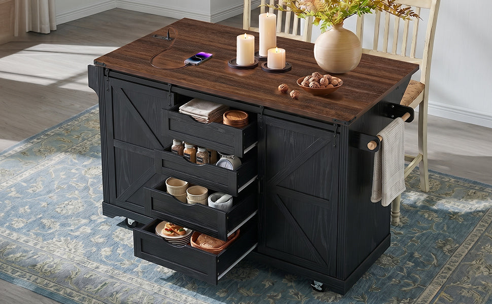 K&K 72" Farmhouse Kitchen Island with Fridge Storage