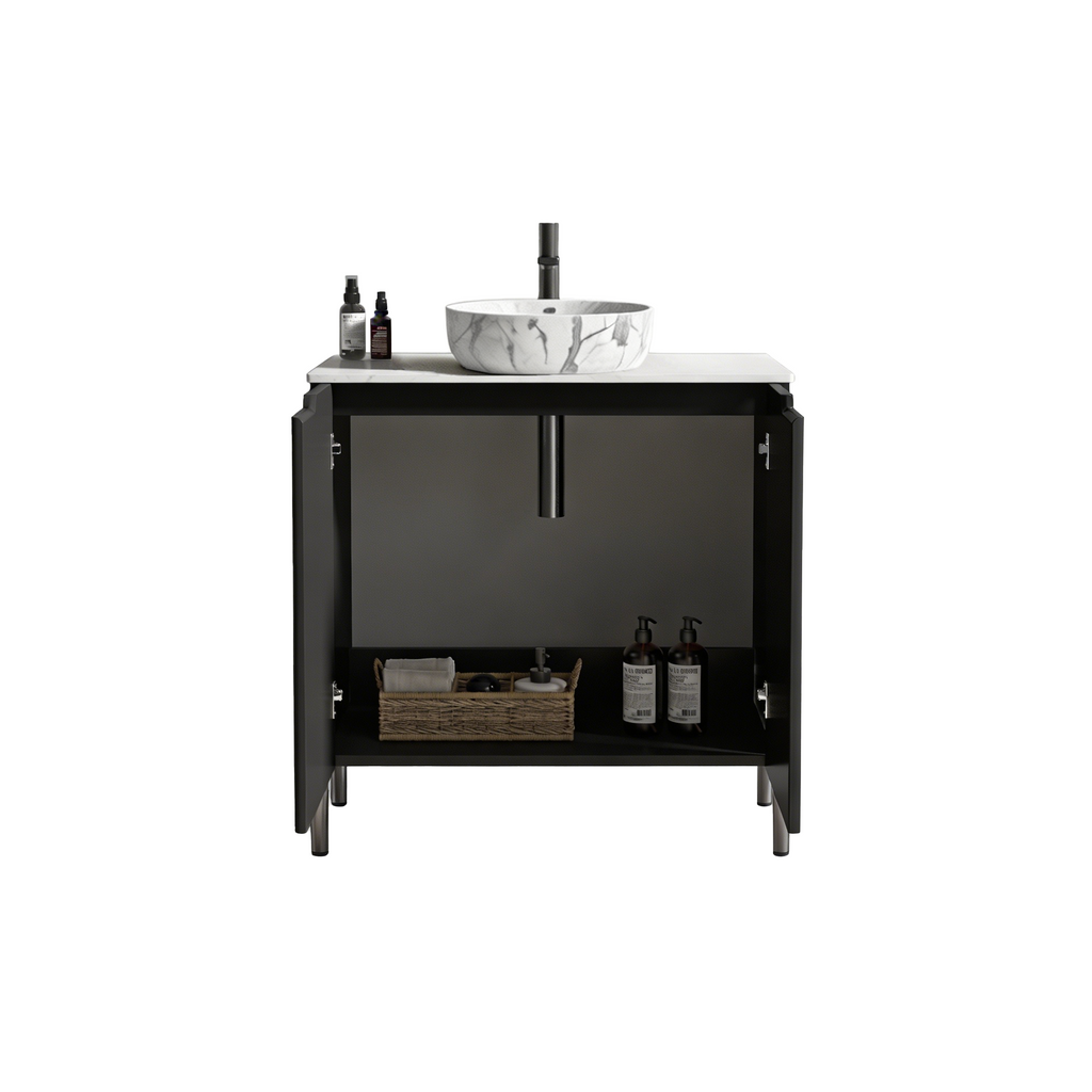 Torino 30-Inch Bathroom Vanity with Carrara Sink, Black and White