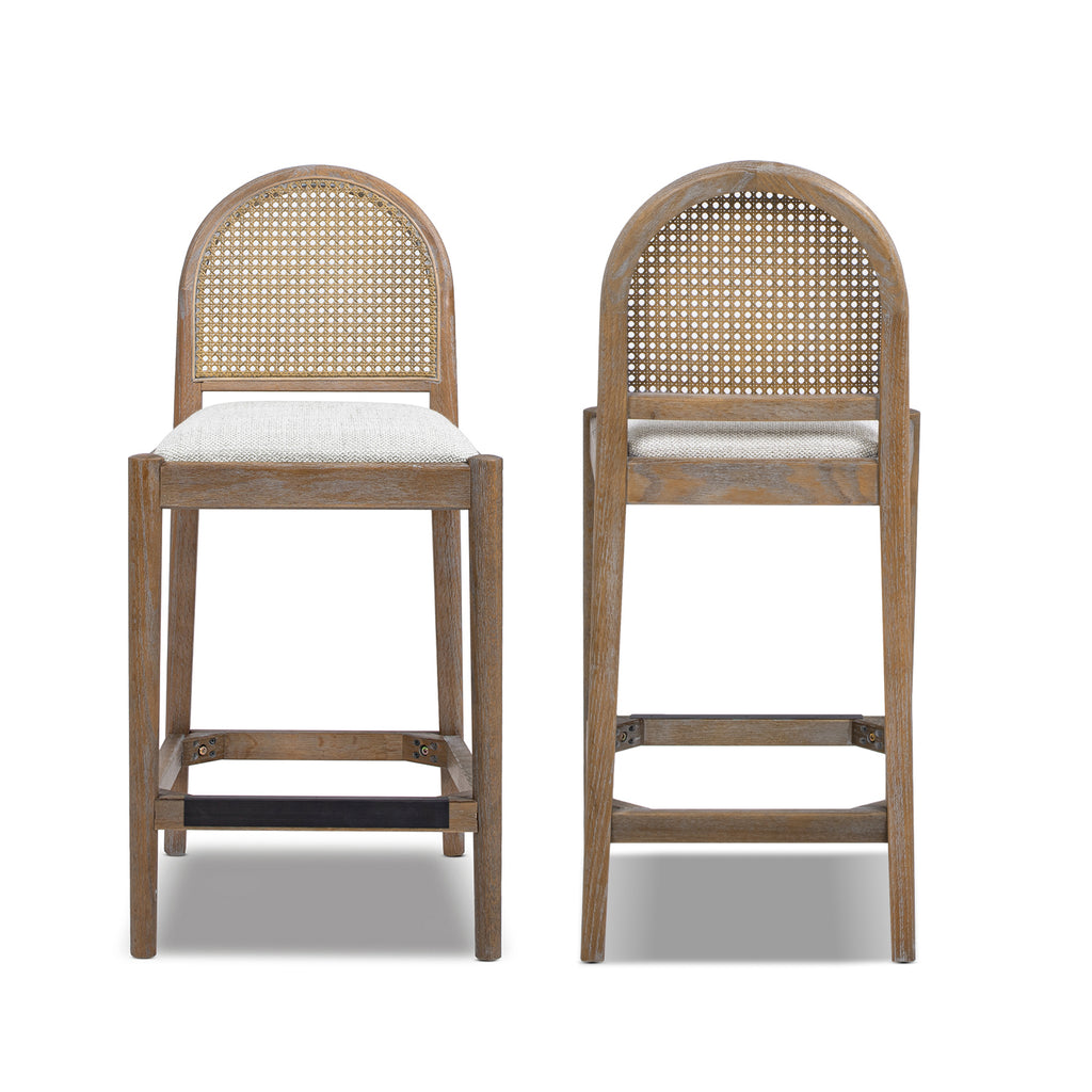 Panama 26.5" Curved Back Cane Rattan Counter Stool, Set of 2, Two-Tone Neutral