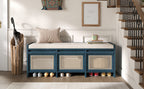 TREXM 48" Entryway Shoe Bench, Retro Style with Rattan Drawers