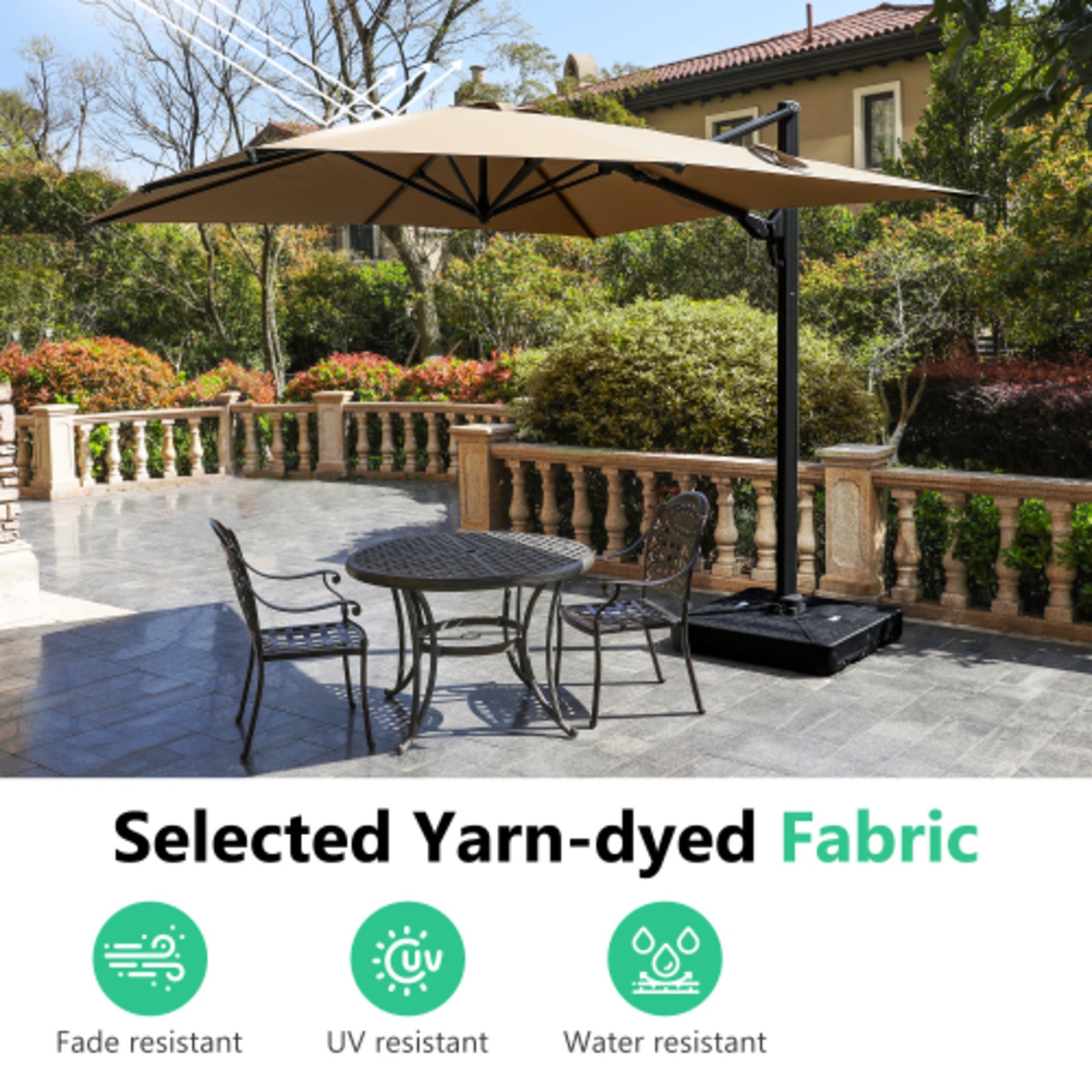 10 Ft Khaki Square Large Cantilever Patio Umbrella