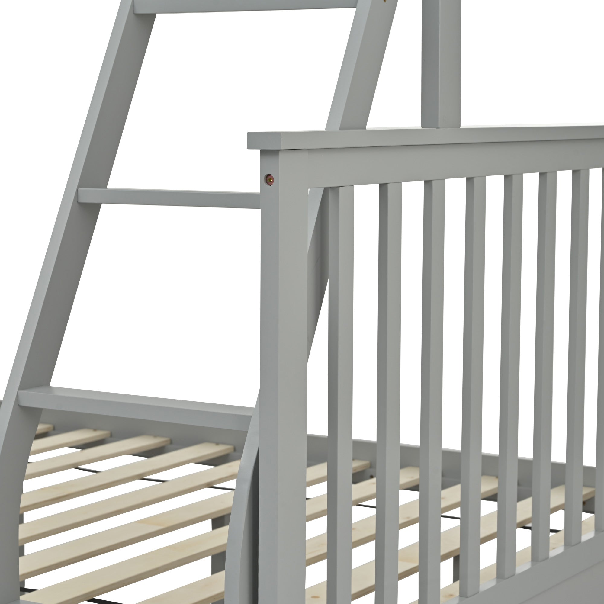 Twin Over Full Bunk Bed, Wooden Bunk Bed with Ladder and Safety Guard Rails – Gray