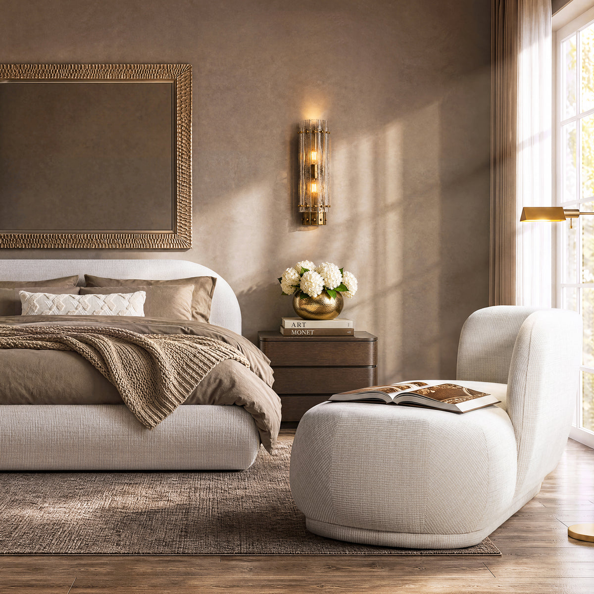 Aire 75" RAF Modern Rounded Chaise Lounge, Stone Light