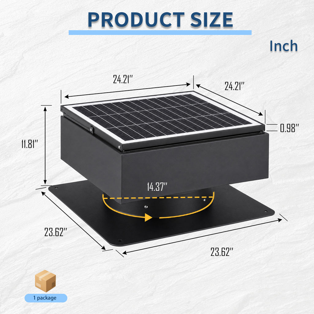 14" Adjustable Square Solar Roof Exhaust Fan