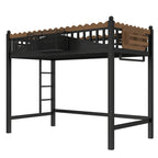 Twin XL Size Loft Bed with Ladders, Storage Shelves, and Bookshelf