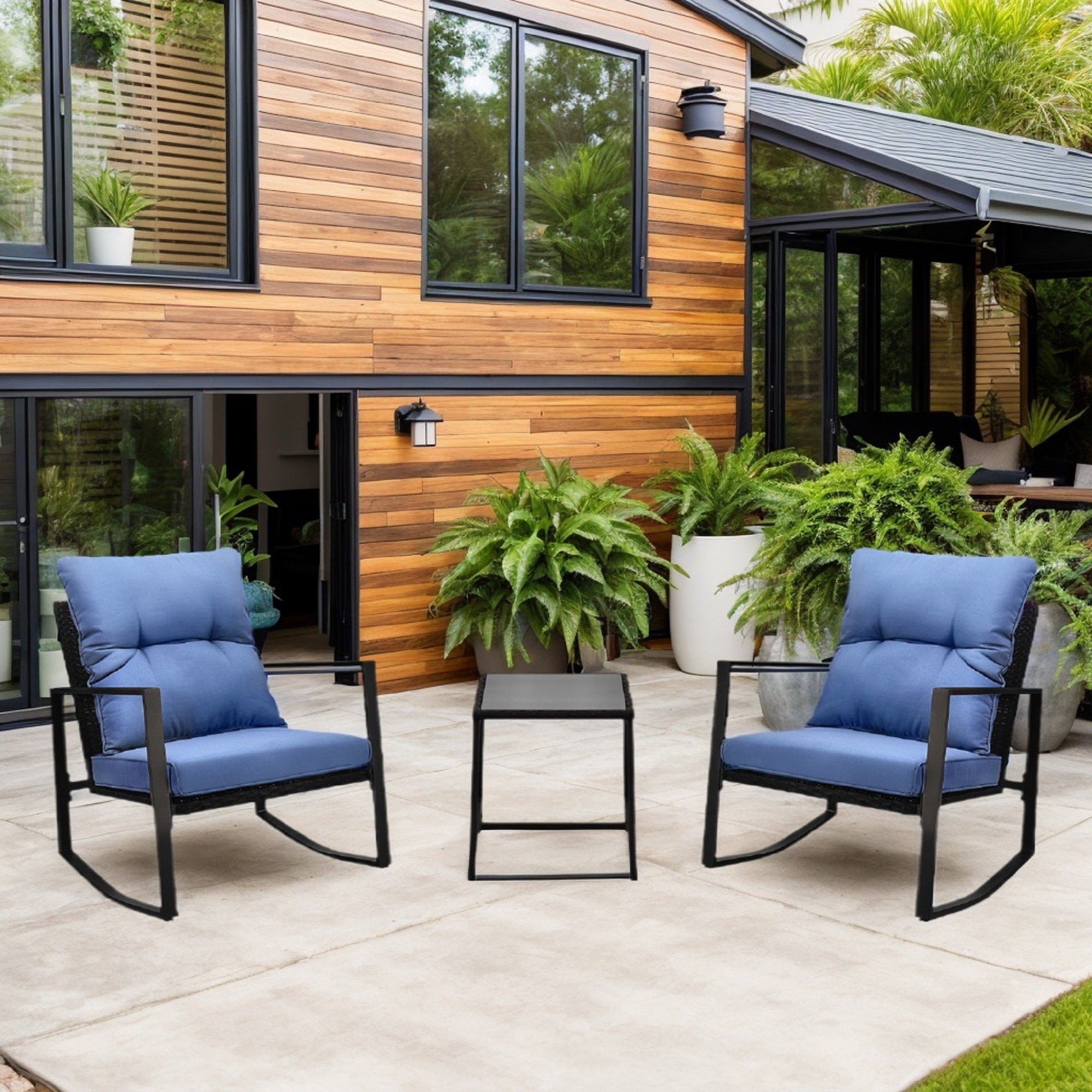 3 Pieces Patio Bistro Set Outdoor Rocking Chair