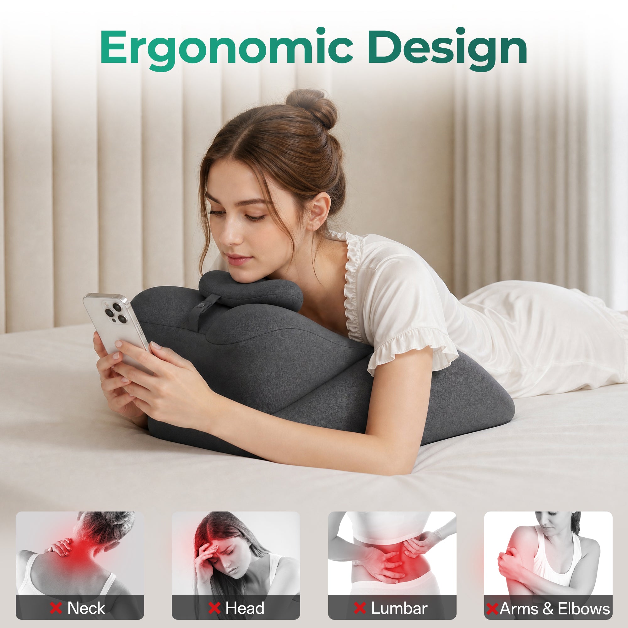 Memory Foam Ergonomic Wedge Pillow for Reading & Back Support