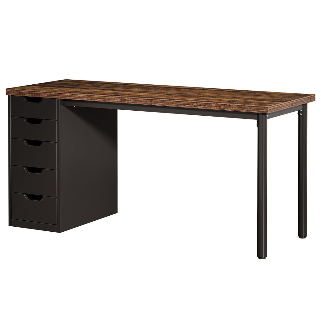 47" Computer Desk with 5 Drawers & Reversible Cabinet, Rustic