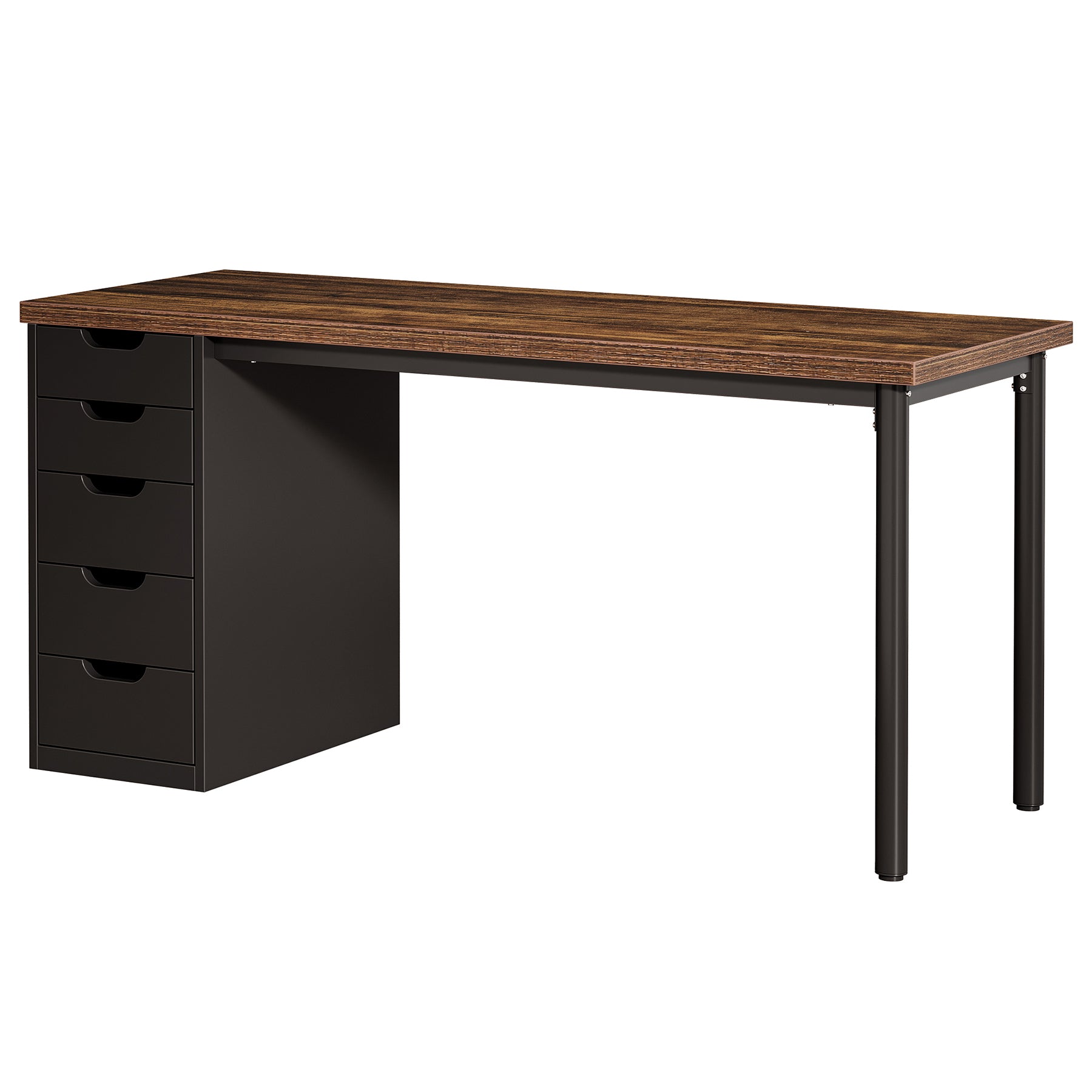 47" Computer Desk with 5 Drawers & Reversible Cabinet, Rustic