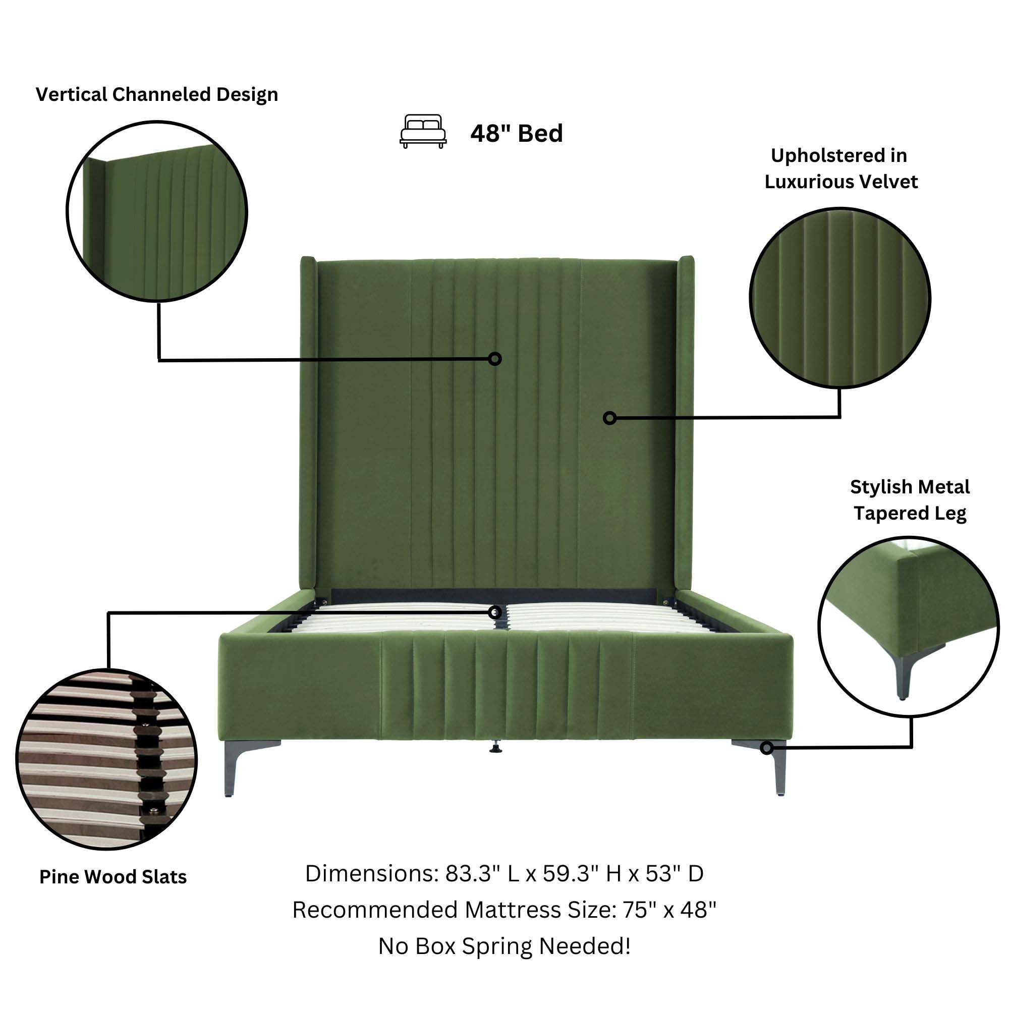 Promenade Upholstered Velvet 48" Bed in Moss
