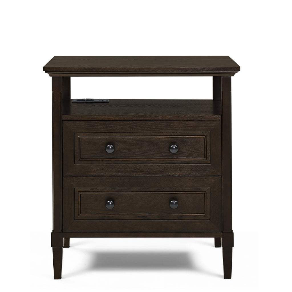 Wooden Bedside Nightstand with Open Cubby & 2 Storage Drawers, Freestanding Bedroom Side Cabinet for Bedside & Living Room Use