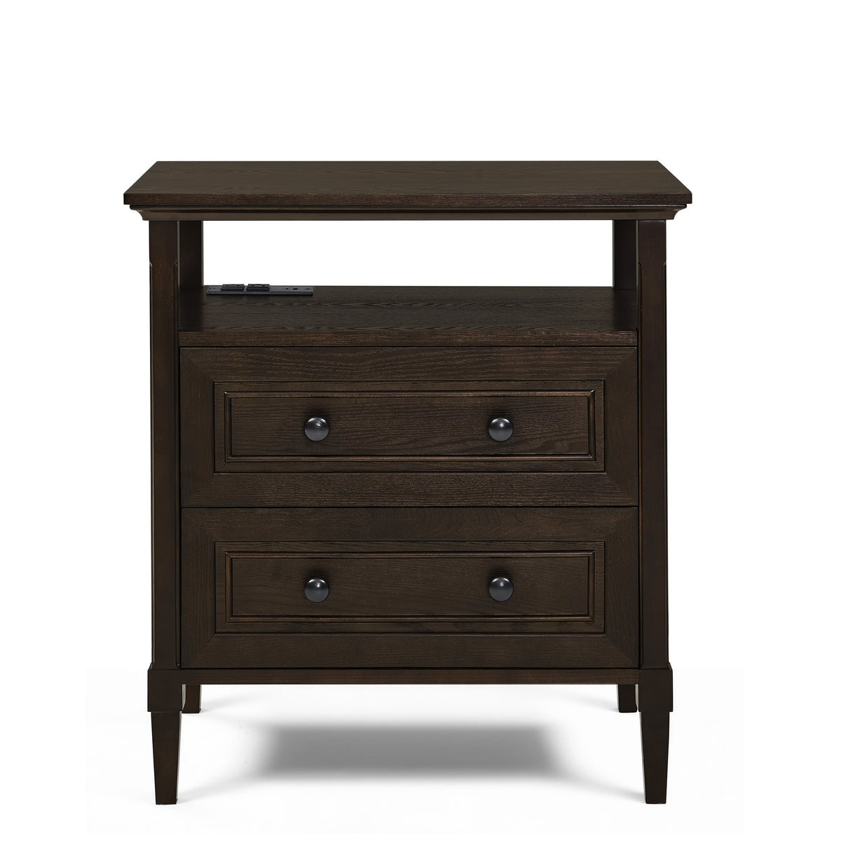 Wooden Bedside Nightstand with Open Cubby & 2 Storage Drawers, Freestanding Bedroom Side Cabinet for Bedside & Living Room Use