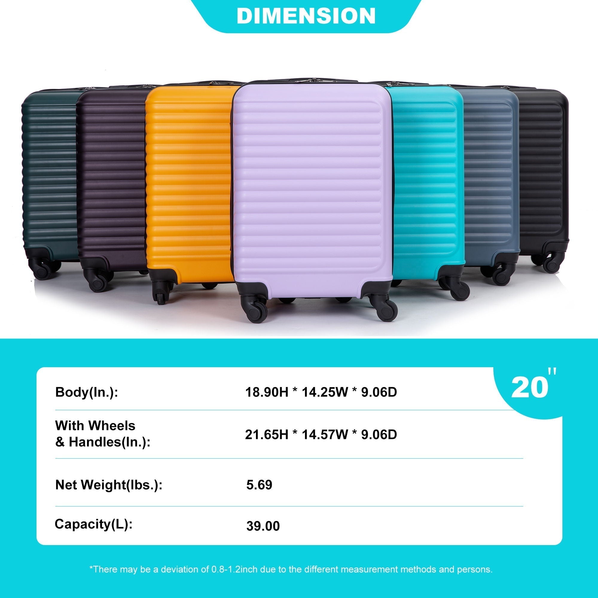 20" Carry-On Lightweight Hardside Luggage with Spinner Wheels