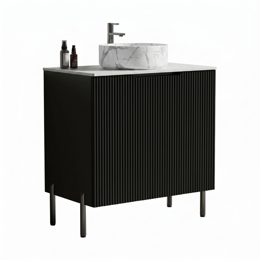 Torino 30-Inch Bathroom Vanity with Carrara Sink, Black and White