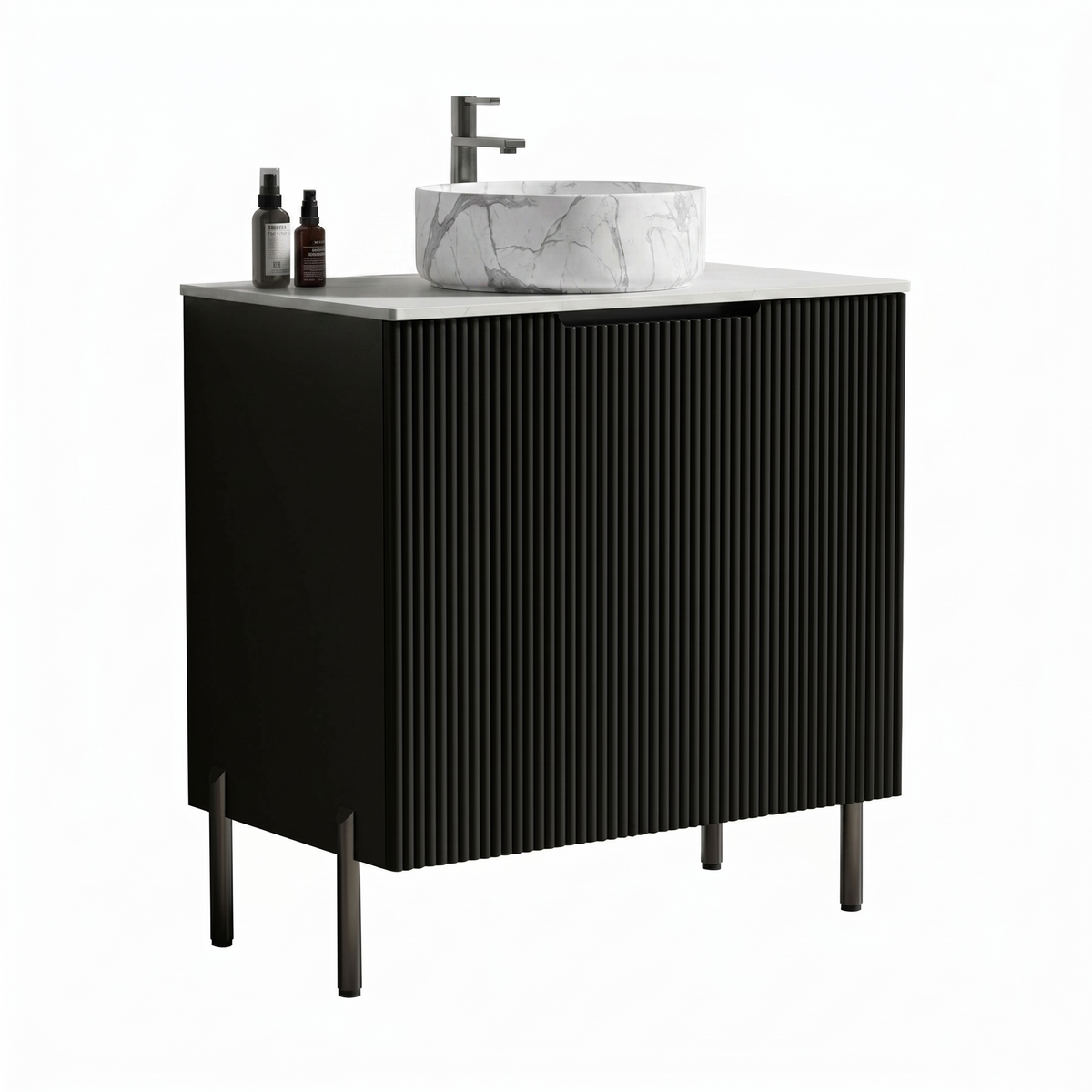 Torino 30-Inch Bathroom Vanity with Carrara Sink, Black and White