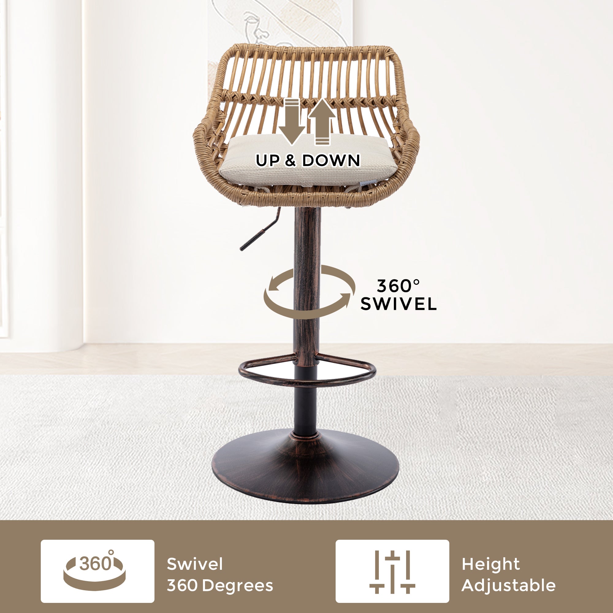 Modern Swivel Bar Stools Set of 2 Adjustable Counter Height Chairs
