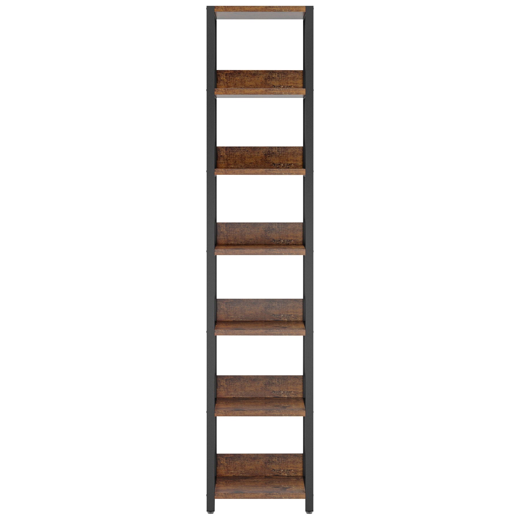 Tall 6 Tier Corner Shelf, Narrow Bookshelf Storage Rack, Square Etagere Display Stand - Rustic Brown