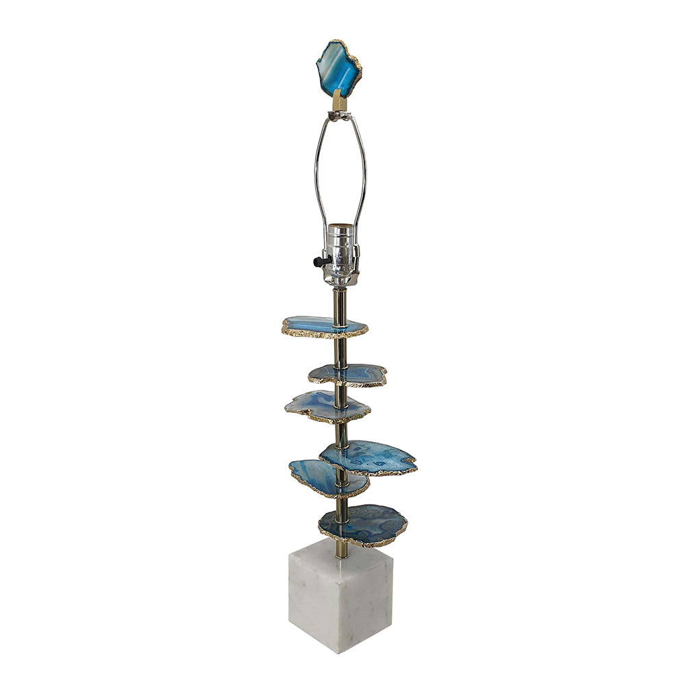 15x29.5 Blue and White Agate Slice Table Lamp with Marble Base