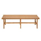 Stylish Acacia Wood Bedroom Bench with Woven PU Leather Seat