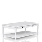 White Finished Cocktail Table With Two Storage Drawers and Casters