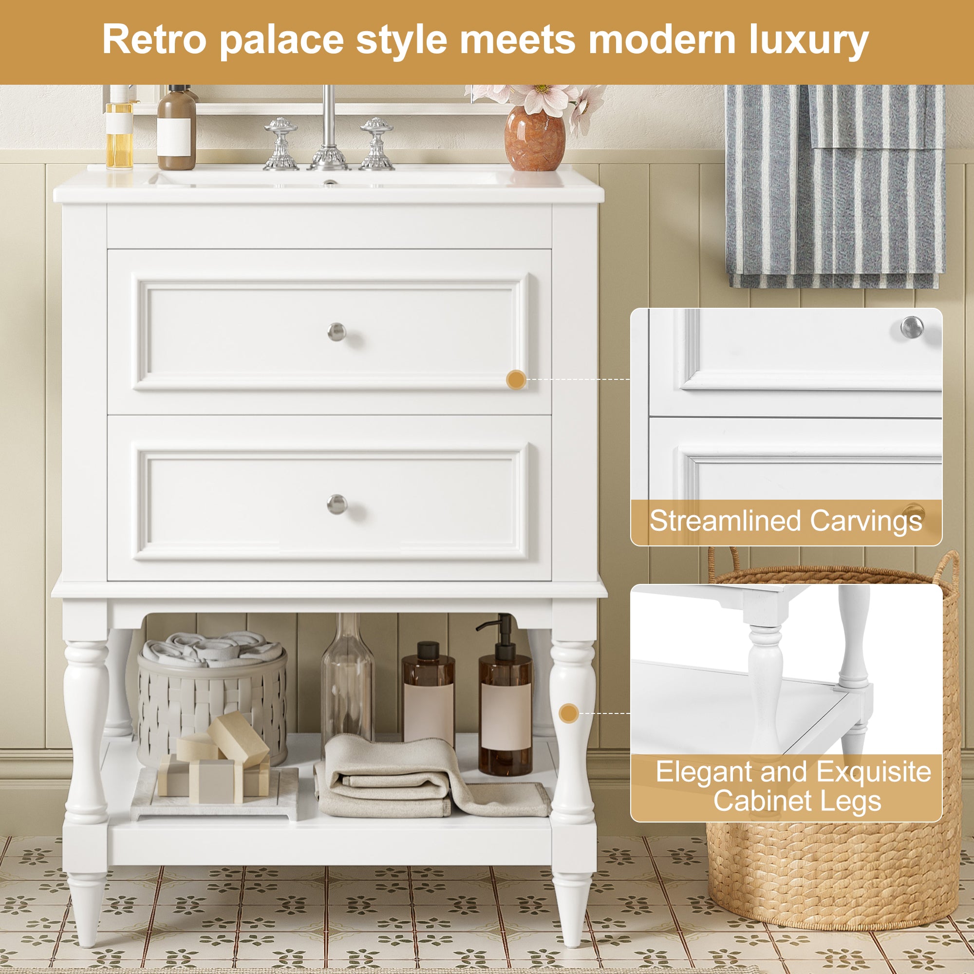 24-Inch Bathroom Vanity with Ceramic Sink and Storage Cabinet