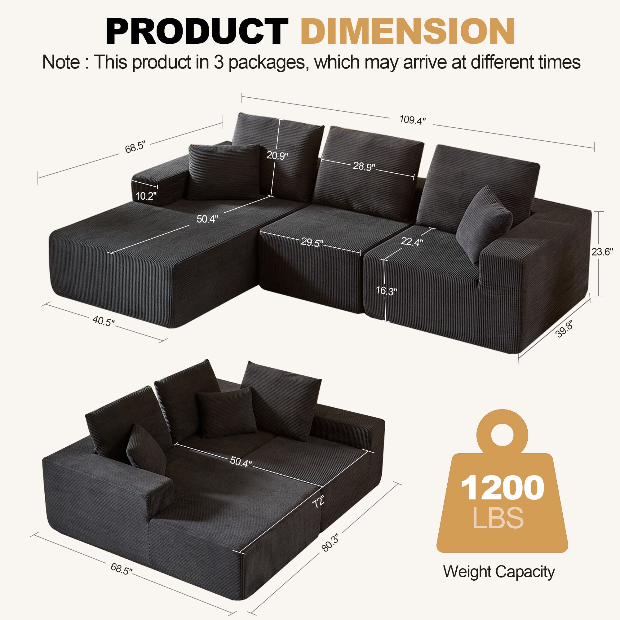 Modular Sectional Sofa with Chaise