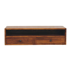 Solid Wood Lunar Wall-Mounted Media Unit, 2 Drawers, Chestnut
