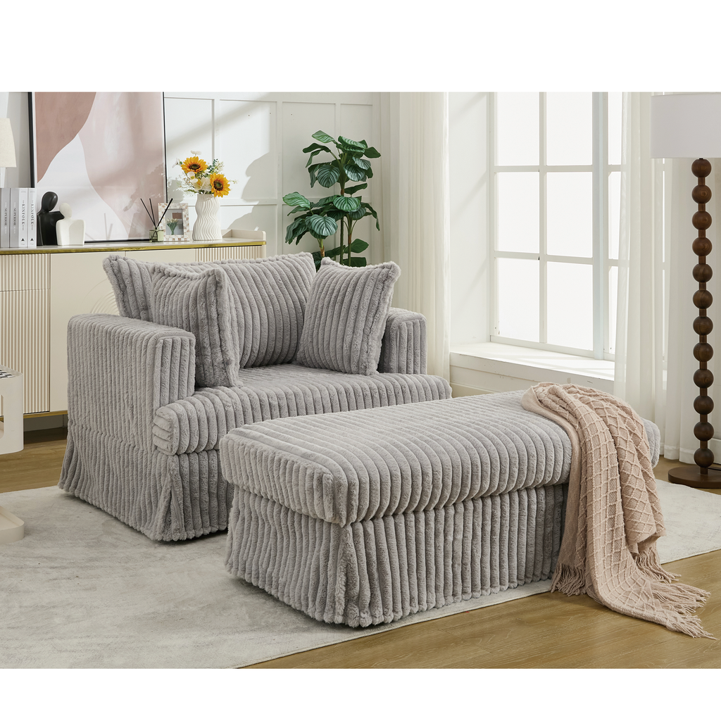 47.7" Oversized Corduroy Chaise Longue with Ottoman