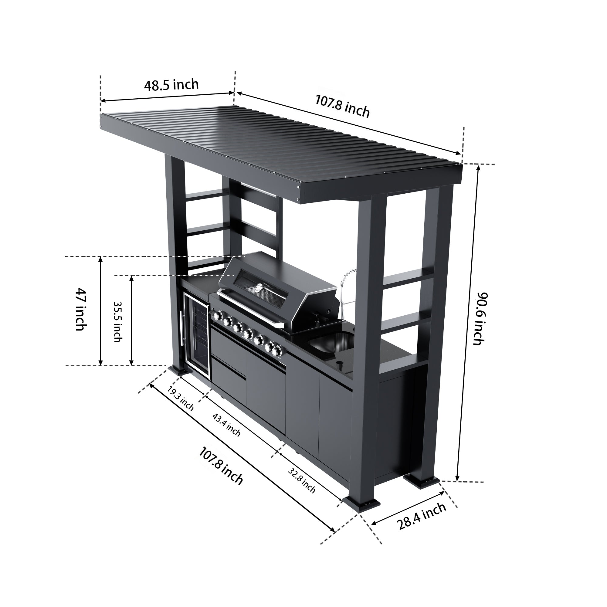 108-Inch 6-Burner Deluxe Stainless Steel Gas Outdoor Kitchen Grill
