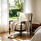 Rubber Wood Accent Chair with Upholstered Fabric