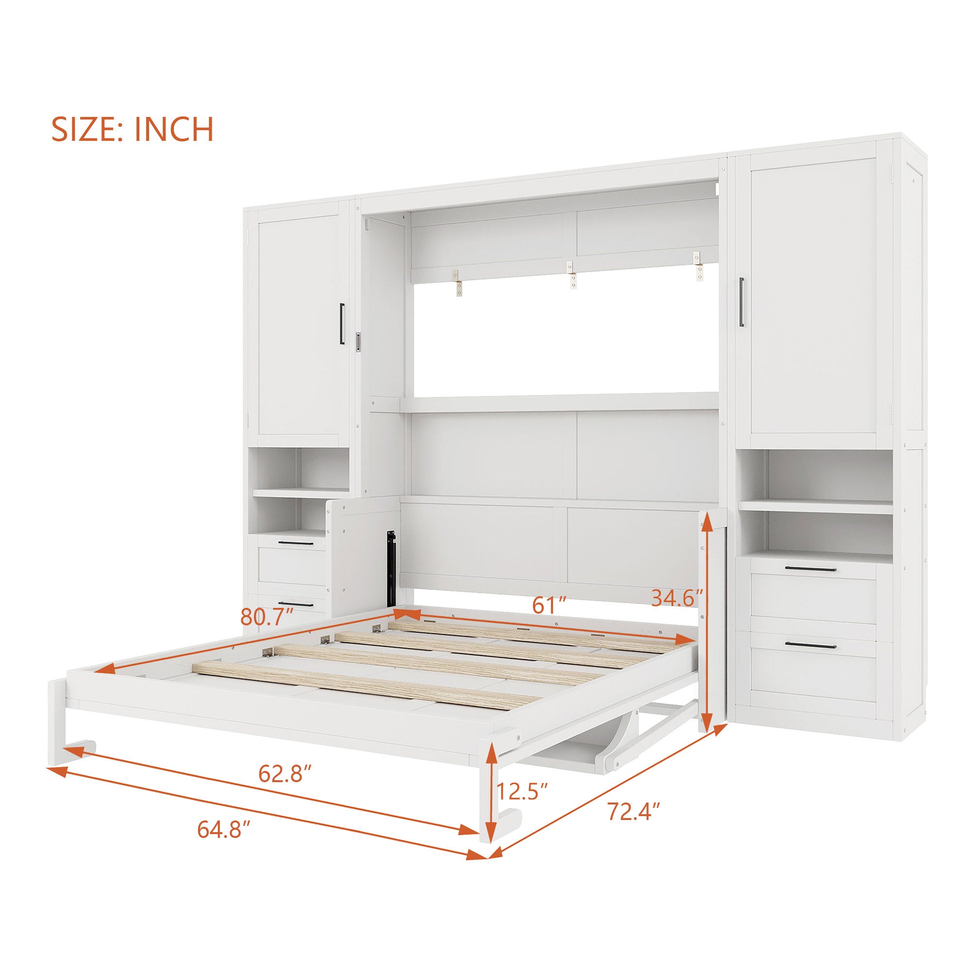 Queen Size Murphy Bed with Closet, Drawers and Shelves