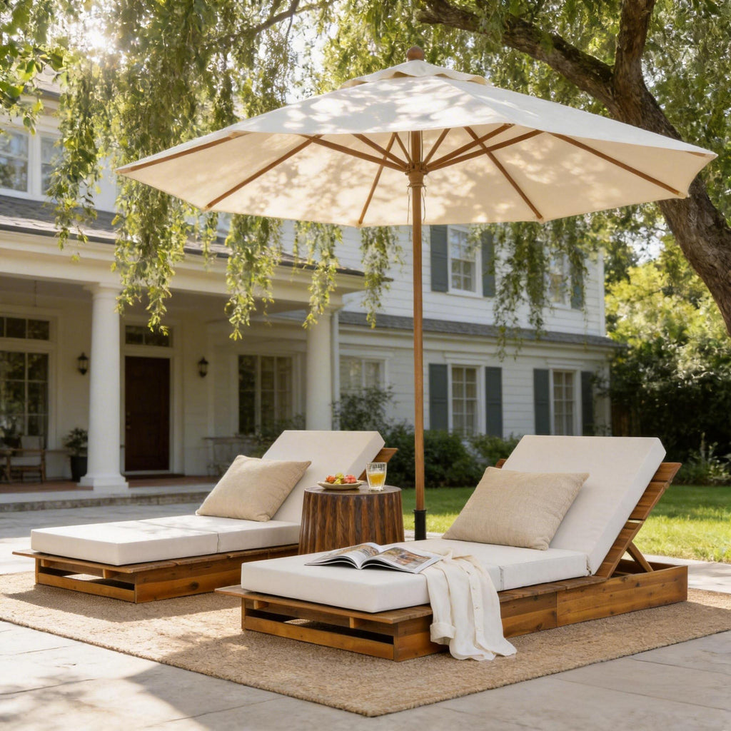 Acacia Wood Chaise Lounge with 4" Thick Cushion