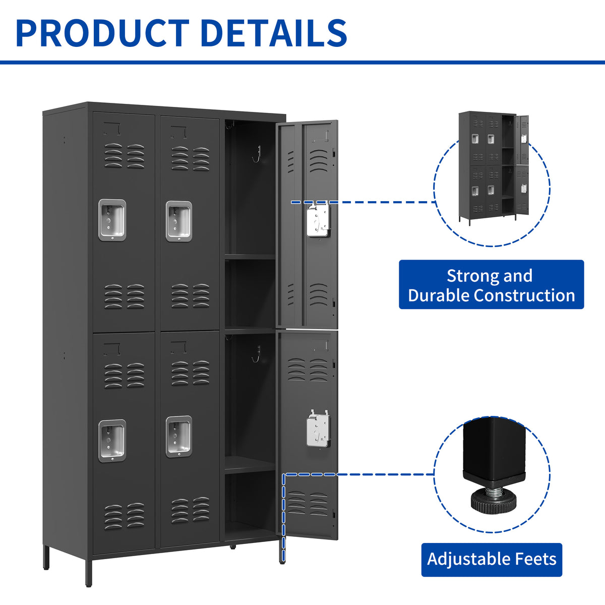 6 Door 72"H Metal Lockers With Lock for Employees